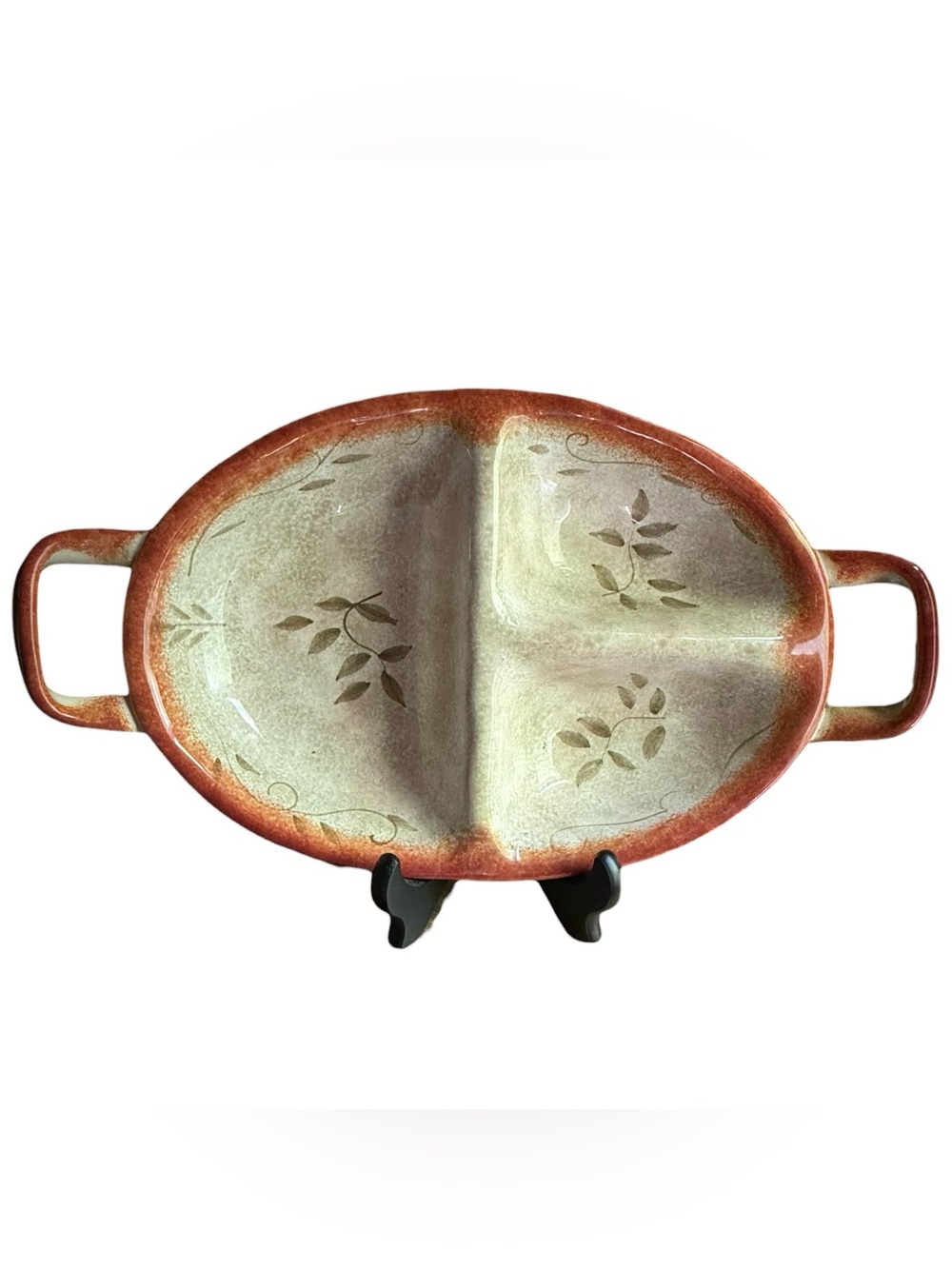 222 Fifth Tuscan Vine Two-Handle Divided Serving Platter in Rust and Cream